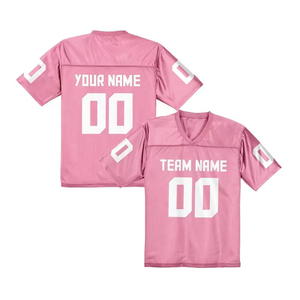Maillot de football vintage personnalisé rose à col en V et manches courtes, imprimé par sublimation, style streetwear américain, avec fonction séchage rapide - Product Image 1