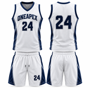 Ensemble d'uniformes de basketball blancs et bleu marine pour hommes, shorts personnalisés, tissu respirant, vêtements d'équipe, fabricant en gros - Product Image 1