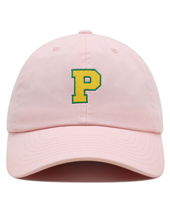 Pink Baseball <b>Cap</b> with Yellow Embroidered P Letter 6-Panel Adjustable Unisex Casual Hat - Product Image 1