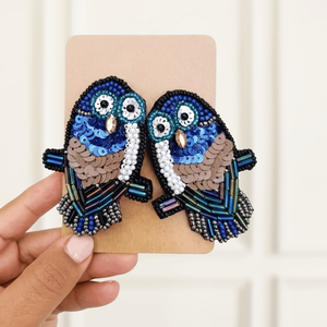 Neelpakshi Statement Fashion Drop <b>Earrings</b> with Beaded Bird Motif - Product Image 4