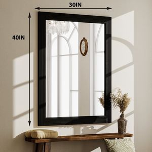 Specchio da Bagno Rettangolare 40x30 Pollici con Cornice in Legno, Montaggio a Parete, Nero - Product Image 2