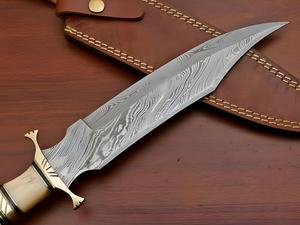 Cuchillo Bowie de Acero de Damasco Forjado a Mano con Mango de Hueso, Cuchillo de Caza con Funda de Cuero, Cuchillo de Damasco Hecho a Mano Personalizado, Regalo - Product Image 5