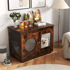 Table d'appoint rustique marron 2-en-1 pour cage à chien, capacité 88 lb, 32,5"x18,5"x23,5", style ferme, pour usage intérieur/extérieur, pour crabe ermite - Product Image 4