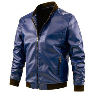 <b>Men's</b> PU Leather Bomber <b>Jacket</b> Stand Collar Zipper Closure Regular Length Solid Color Moto <b>Biker</b> Style - Product Image 6