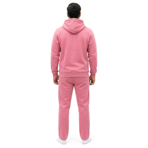 Ensemble de survêtement rose à capuche pour homme, manches longues, couleur unie, décontracté, en molleton de coton, coupe classique, style automne - Product Image 2