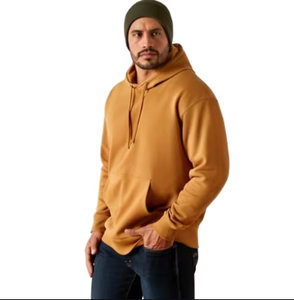 <b>Men's</b> Mustard Hooded Sweatshirt Regular Fit Cotton French Terry Casual <b>Pullover</b> with Front Pocket Autumn Wear - Product Image 1