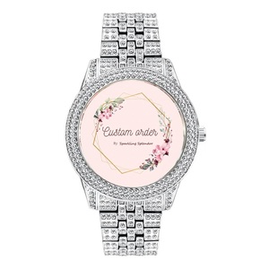 Montre de luxe Hip Hop pour hommes, personnalisée, plaquée or et argent, entièrement sertie de cristaux, mécanique, avec diamants Moissanite. - Product Image 4