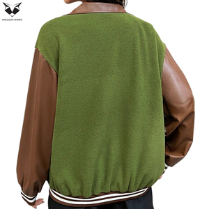 Women’s Green Letterman Varsity Jacket With Contrast Leather Sleeves Front C Patch Design Casual Autumn Wear Regular Fit Jackets - Product Image 4