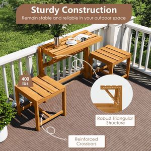 Panca da Esterno 3-in-1 in Legno di Acacia con Seduta a Doghe per Arredamento da Giardino - Product Image 5