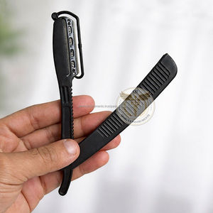 Hair Cutter Metal Single <b>Edge</b> Blade Straight Carbon Steel Safety Razor with <b>Rubber</b> Handle Right-Handed for Hair Thinning - Product Image 6