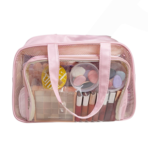 Sac cosmétique multifonctionnel avec poignée robuste, fermeture éclair, organisateur de maquillage transparent visible, plusieurs grands compartiments, OEM - Product Image 1