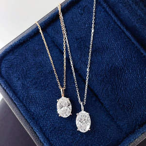 Collar con Colgante de Diamante Ovalado Cultivado en Laboratorio, Color D-E-F, Claridad VVS-VS, Joyería Fina Sostenible, Regalo para Ella - Product Image 6