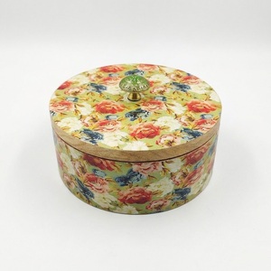 Premium Handcrafted Mango Wood Roti <b>Box</b> with Lid Tropical <b>Floral</b> Printed Wooden Casserole Hot Pot for Kitchen & Dining - Product Image 3