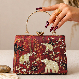 Pochette brodée élégante Crimson Elephant Garden pour femme, idéale pour les soirées et les occasions festives - Product Image 1