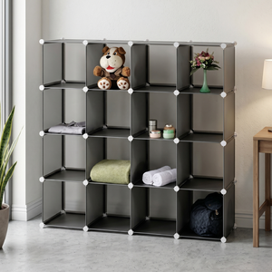 Estante de Almacenamiento de Plástico Rojo con Forma de Cubo, Unidad Apilable de 20 Cubos para Organización del Hogar, Diseño Moderno - Product Image 2