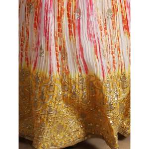 Alluring <b>White</b> and Yellow Sequins Chinon Haldi Wear <b>Lehenga</b> Choli for Wedding - Product Image 2