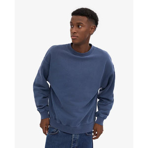 Sweat-shirt pour homme teint en masse, classique en molleton de coton, pull délavé à col rond, sweat-shirt décontracté de poids moyen - Product Image 5