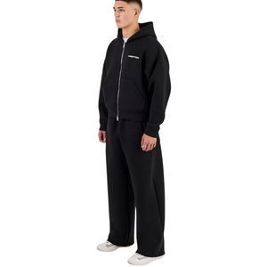 Mens <b>Two</b> <b>Piece</b> Hooded Tracksuit Full Zip Sweatshirt Side Pocket Elastic Waist Wide Leg Open Hem Trousers Loose Casual <b>Lounge</b> <b>Set</b> - Product Image 3