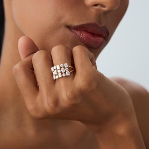 Moissanite <b>Emerald</b> & Round Cut Diamond Three Row Band <b>Ring</b> For Gold Plated Original 925 <b>Silver</b> Fine Modern Jewelry For Wedding - Product Image 3