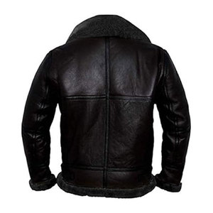 Chaqueta Bomber para Hombre, Chaqueta de Aviador con Forro de Piel de Oveja Auténtica, Chaqueta de Cuero para Invierno, Chaqueta de Piloto Negra con Cuello de Piel - Product Image 4