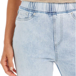 Pantalon en jean évasé taille haute pour femme, coupe large et longue, idéal pour l'hiver, en denim classique avec devant plat - Product Image 6