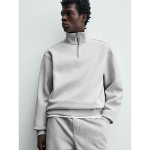 Sweat-shirt décontracté unisexe à demi-zip, col montant, en coton uni, style streetwear - Product Image 4