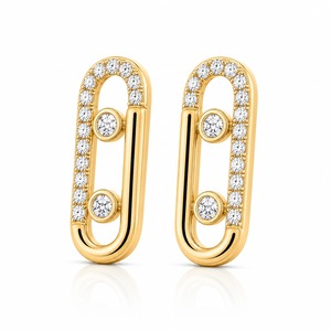 Pendientes de Oro Amarillo con Diamantes Redondos de Corte Brillante, Engaste en Bisel, Lujosos para Uso Diario de Mujer - Product Image 2