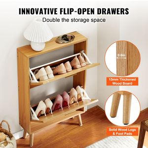 Organizzatore per Scarpe da Ingresso Autoportante in Rattan con 2 Cassetti Ribaltabili - Product Image 3