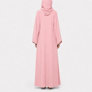 Conjunto de Abaya Informal de Primera Calidad con Pañuelo a Juego, Diseño Abierto, Detalles de Borde Blanco, Cuello en V, Largo hasta el Tobillo, para Uso Diario - Product Image 2