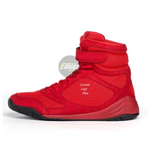 Chaussures de boxe en mesh rouge, à lacets, respirantes, chaussures de sport personnalisées avec logo, pour entraînement, compétition, lutte et boxe - Product Image 5