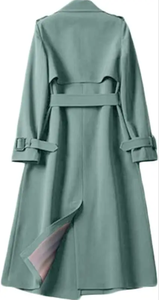 Women's Vintage Long <b>Bomber</b> <b>Jacket</b> Double Breasted Turn-Down Collar Waterproof Windproof Autumn Outerwear - Product Image 3