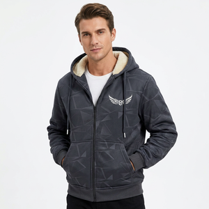<b>Men's</b> Coated Streetwear Hooded <b>Fleece</b> Bomber <b>Jacket</b> Front Logo Printed <b>Lined</b> Zipper Casual Winter Polyester - Product Image 2