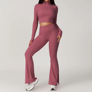 Ensemble 2 pièces de shorts de sport taille haute respirants en Spandex/Nylon pour femmes, avec soutien-gorge de sport et leggings de yoga – Vente en gros - Product Image 5