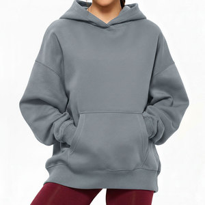 Sweat-shirt court à capuche pour femme, couleur unie, manches longues, tricoté en coton et fibre de bambou, respirant, sans doublure, pour l'automne - Product Image 1