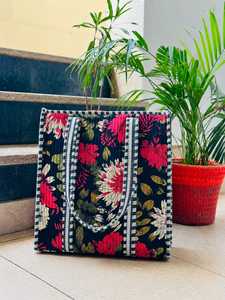 Veer Handicrafts <b>Canvas</b> Floral Tote Bag Making Material Panel Black for White Green Tropical Quilted Design Custom <b>Shopper</b> Bag - Product Image 4