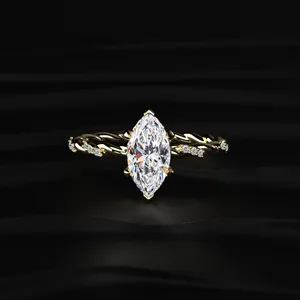 Bague de fiançailles classique en diamant marquise 1,1 carat avec pavé torsadé, bijoux fins en diamant cultivé en laboratoire provenant d'un fournisseur indien - Product Image 1