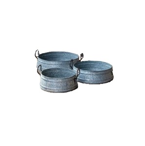 Plateau de service rond en métal galvanisé de qualité supérieure avec poignées, style vintage, plateau décoratif pour centre de table, pour l'organisation de la maison - Product Image 1