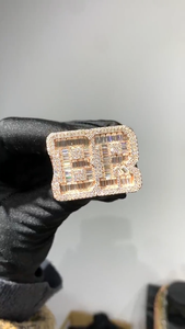 Mens 925 Silver Moissanite <b>Initial</b> Letter BR <b>Signet</b> <b>Ring</b> Rose Gold Iced Baguette Pinky <b>Ring</b> Luxury Gift for Men - Product Image 2