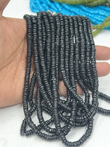 Perles de pierres précieuses de haute qualité pour la fabrication de bijoux, 17 pouces, perles de spinelle noire naturelle lisses, forme Heishi, taille 6-7 mm - Product Image 5