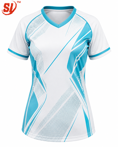 เสื้อฟุตบอลหญิงสั่งทำพิเศษ ผ้าโพลีเอสเตอร์ 100% ระบายอากาศได้ดี พิมพ์ลายแบบซับลิเมชั่น แขนสั้น ทรงพอดีตัว บริการ OEM สีขาว/ฟ้าอ่อน - Product Image 1