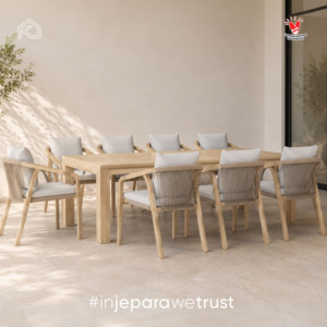 Teak Rope Solid Wood <b>Restaurant</b> Outdoor Dining <b>Set</b> Modern Garden Patio Furniture for Villa Resort Hotel Jepara Indonesia - Product Image 1