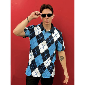 เสื้อโปโลอาร์ไกล์สำหรับผู้ชาย ลายเพชรสีน้ำเงิน แขนสั้น เสื้อโปโลลำลองสำหรับเล่นกอล์ฟ ผ้าระบายอากาศพิมพ์ลายตามสั่ง - Product Image 3