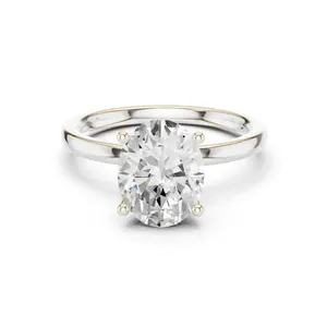 Anillo de Diamante Cultivado en Laboratorio de 2ct con Corte Cojín, Diseño Loto Esculpido, Engaste de Garra, Piedras Laterales Pavé, Joyería Solitaria de Oro Personalizada - Product Image 4