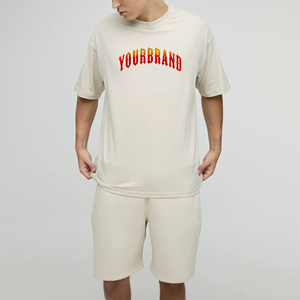 Ensemble deux pièces homme grande taille, chemise et short, style streetwear, imprimé logo personnalisé, survêtement décontracté, 100% coton, le plus vendu - Product Image 5