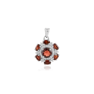 Pendentif Fleur en Grenat Plaqué Rhodium en Argent Sterling 925, Style Minimaliste Halo, Bijou Tendance pour Femme, Cadeau, Vente en Gros - Product Image 1