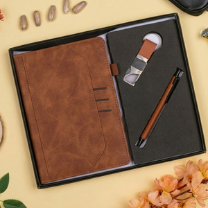 Aurelux Luxury Brown Velvet Cover Case Bound <b>Notebook</b> Corporate Gift <b>Set</b> 192 Pages Premium Metal Keychain Professional Writing - Product Image 1
