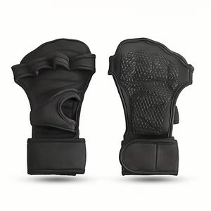 Black Fitness Training Gloves Fingerless Palm Protection With Non <b>Slip</b> Grip Adjustable Wrist Strap For Adults Neoprene Material - Product Image 1
