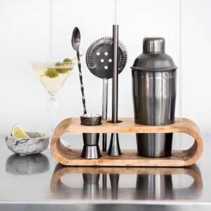 Kit d'accessoires de barman avec support, shaker à vin, mélangeur, doseur et passoire, ensemble de 4 ustensiles de bar en acier inoxydable de qualité alimentaire - Product Image 3
