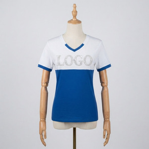 Blue <b>White</b> V Neck Color Block Customized Premium Cotton Greek Apparel Greek Life T Shirts Rhinestone Sorority <b>Tshirt</b> - Product Image 3
