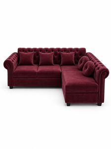 Sofá Contemporáneo Emerald Origin con Botones Color Granate, Respaldo Acolchado Ecológico, Brazos Enrollados, para Apartamento, Sala de Estar, Villa, Casa - Product Image 1